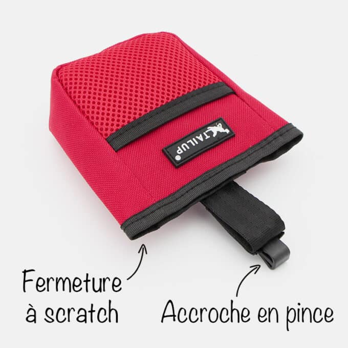 sac-pochette-friandises-chien-chat-tissu-fermeture-1 Pochette à friandises pour chien en forme de sac avec fermeture à scratch et mousqueton