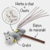 Jouet pour chat constitué d'un bâton de matatabi et d'un cheval en peluche