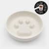 Gamelle anti-glouton en céramique blanche avec empreinte de patte de chat
