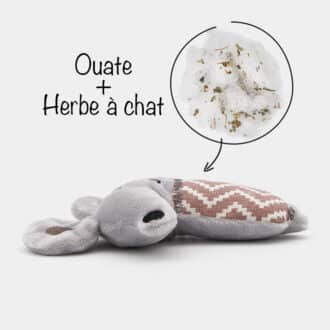 Peluche souris grise en tissu avec herbe à chat cataire