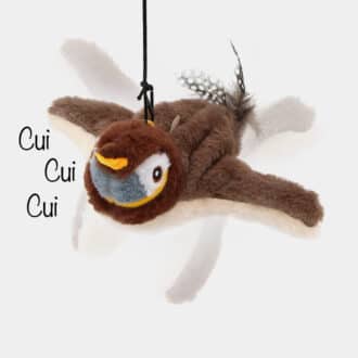 Oiseau interactif qui vole et chante au bout d'une ficelle pour chat
