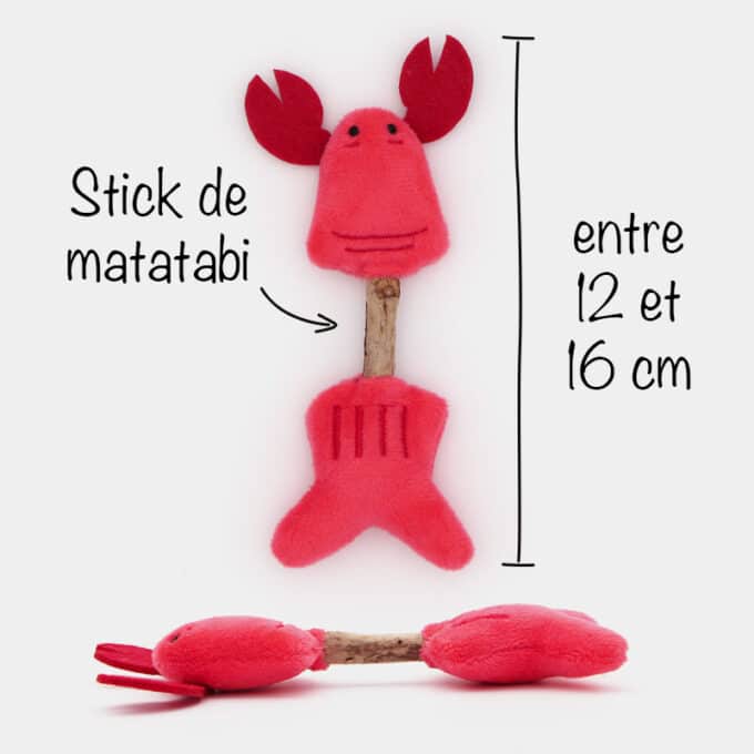 Jouet pour chat constitué d'un bâton de matatabi et d'un corps d'animal en peluche pour chat