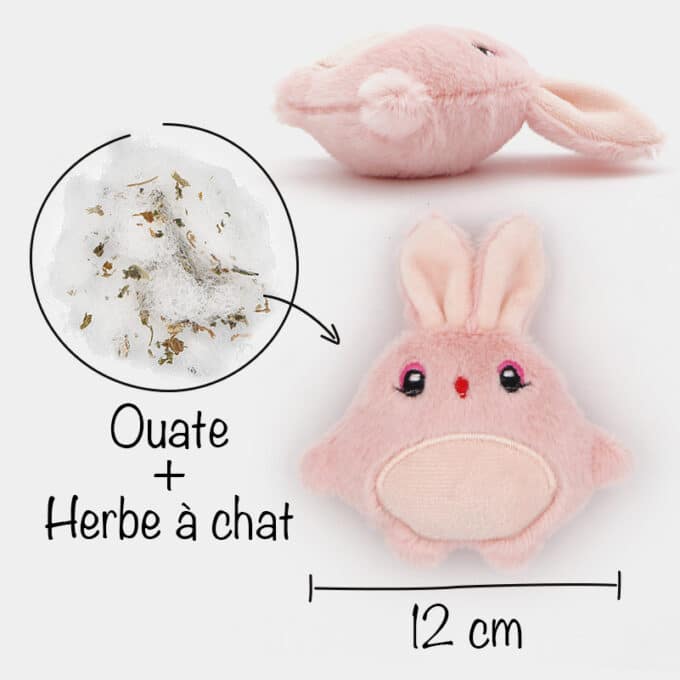 Peluche qui fait un bruit de papier froissé et avec une odeur de cataire herbe à chat