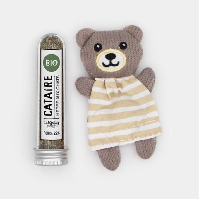 Peluche avec poche rechargeable à remplir d'herbe à chat