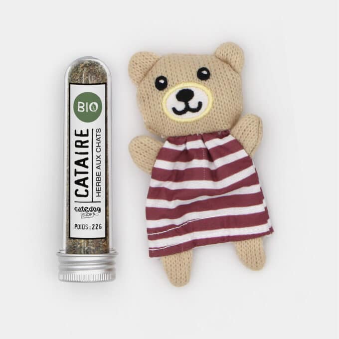 Peluche avec poche rechargeable à remplir d'herbe à chat